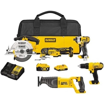 DEWALT Tools 5 Tool Power Tool Combo Kit, Cordless Drill Impact Driver Saw