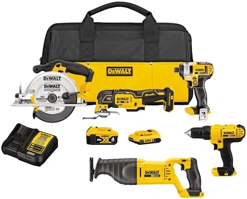 DEWALT Tools 5 Tool Power Tool Combo Kit, Cordless Drill Impact Driver Saw
