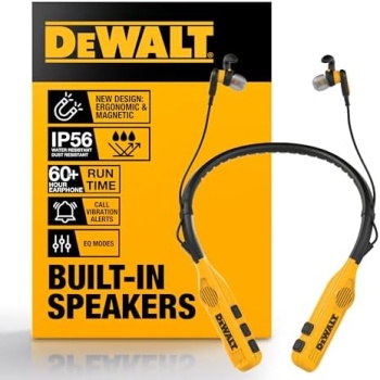 DEWALT Heavy Duty 2-in-1 Neckband Bluetooth Headphones w/Built-in Speakers