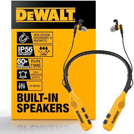 DEWALT Heavy Duty 2-in-1 Neckband Bluetooth Headphones w/Built-in Speakers