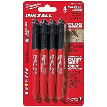 Milwaukee 48-22-3104 Inkzall Point Marker, Fine, Black, 4-Pack