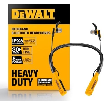 Dewalt Heavy Duty Bluetooth Neckband Headphones, Wireless Around The Neck