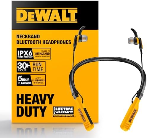 Dewalt Heavy Duty Bluetooth Neckband Headphones, Wireless Around The Neck