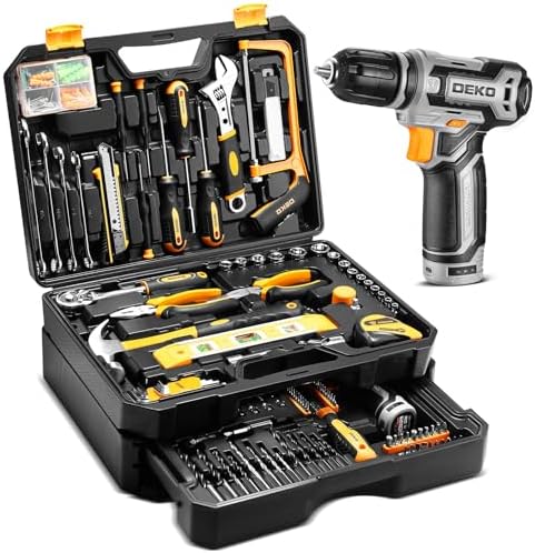 Tool Kit Box Drill Set:DEKOPRO Home Mechanic Toolbox with 12V Power Cordless