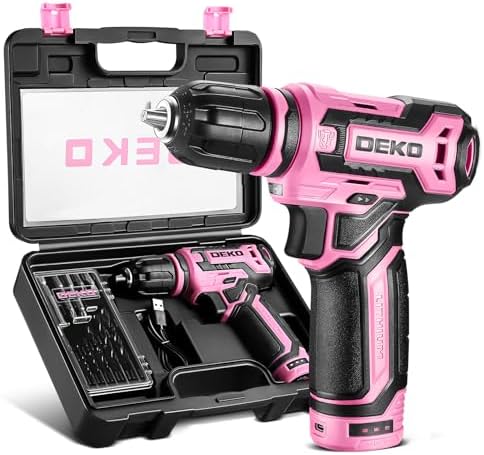 Cordless Drill：DEKOPRO 12V Power Drill Set with Pink 800RPM Electric Drills
