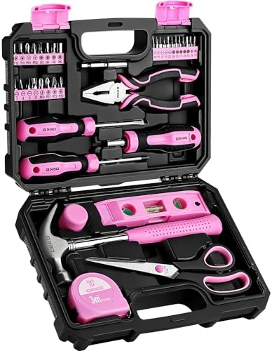 DEKOPRO Tool Set for Women: Pink Tool Set for Home Repair, Womens Tool Kit