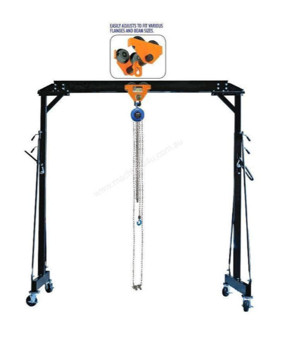 Grip 18140BD 950kg Adjustable Wheeled Gantry with Chain Block & Push Girder Trolley Kit